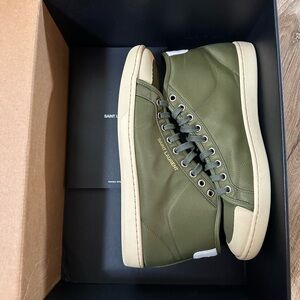 Saint Laurent Olive Green Leather-Trim Sneaker Boot